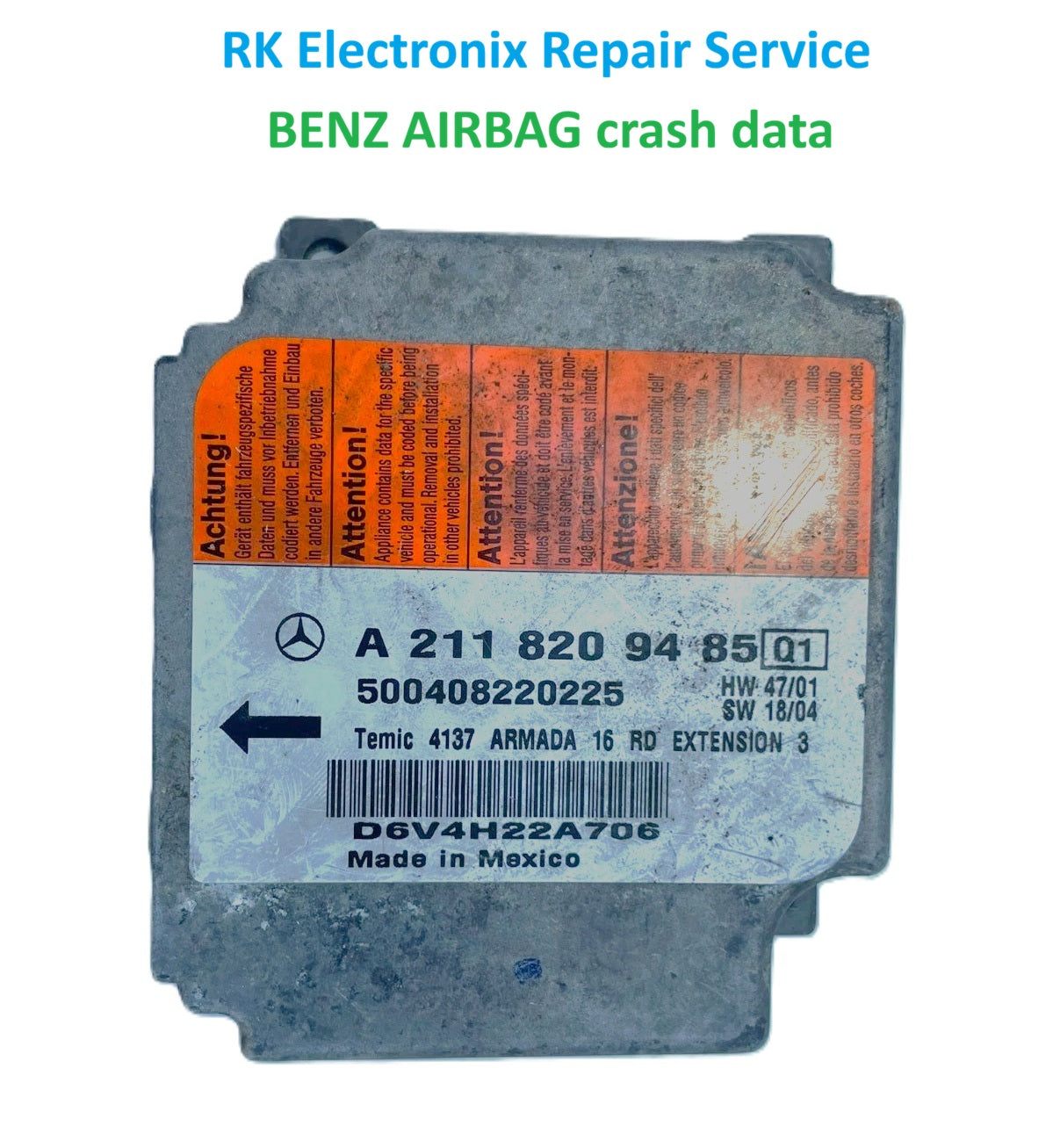Benz A6 4B C5 Airbag Crash Data A1179003801 Repair Service